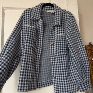 Max Studio Navy and White Plaid Teddy Jacket
